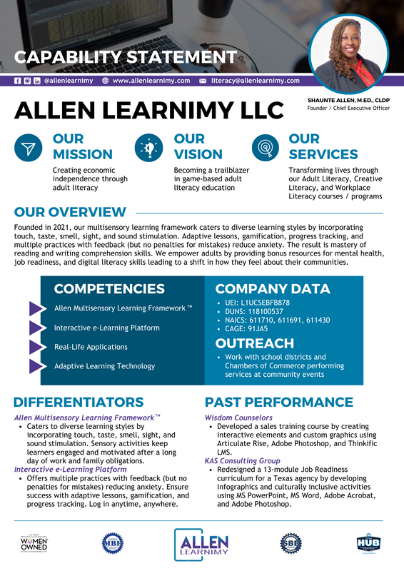 Capability statement for Allen Learniny LLC